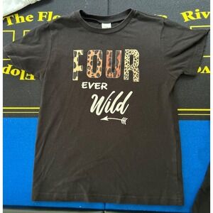 Kavio! Black Four Ever Wild animal print T Shirt size small 6-8 EUC